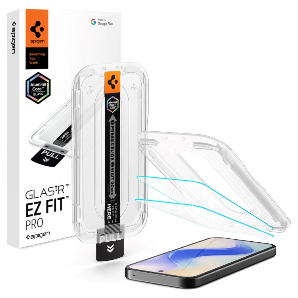 Google Pixel 10a Spigen Glass tR EZ Fit Pro Skjermbeskyttelsesglass - 2 stk - Gjennomsiktig