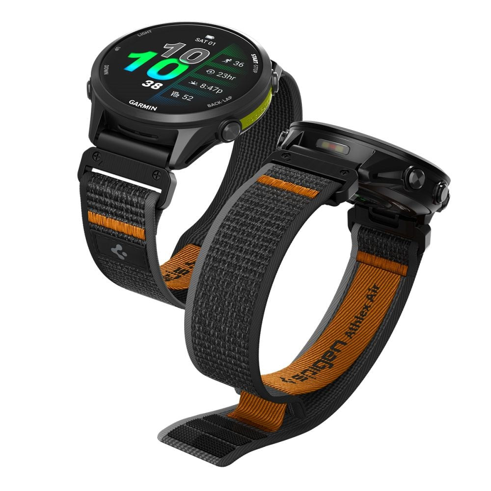 Universal Garmin 22mm QuickFit Spigen Athlex Air Nylonrem - Svart / Oransje
