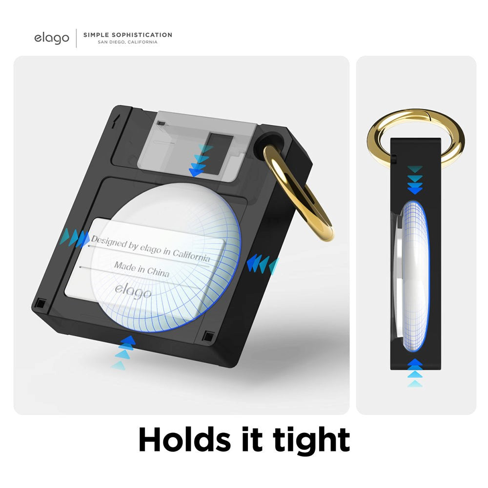 AirTag 1. & 2. Gen. Floppy Disk Silikondeksel m. Nøkkelring - Svart