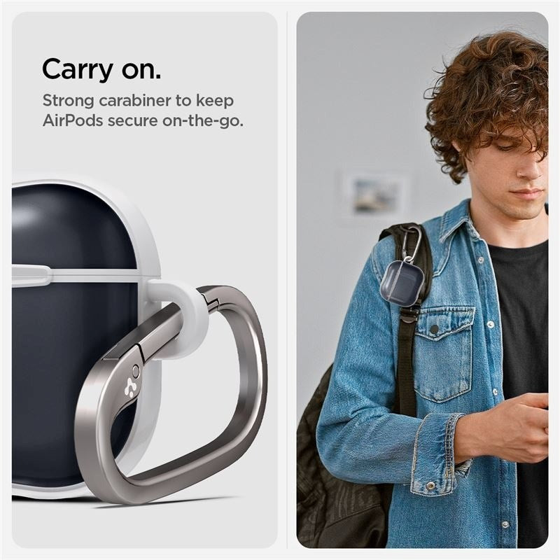 Spigen Classic C1 AirPods (4. Gen.) Hybrid Deksel med Karabinhage - Svart / Hvit