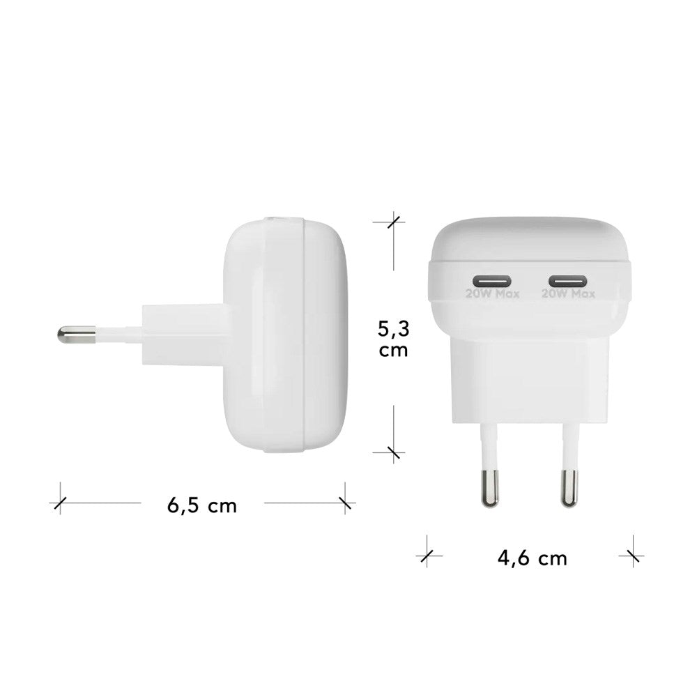20W Vegglader dbramante1928 med 2 x USB-C-Plugger - Hvit
