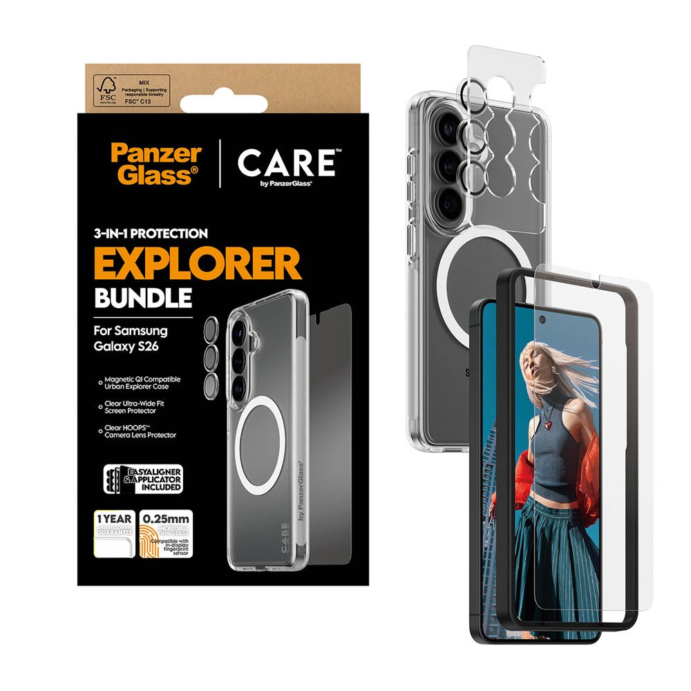 Samsung Galaxy S26 Urban Combat 3-in-1 Bundle med Deksel / Skjermbeskytter / Kamerabeskyttelse - Qi Kompatibel - Gjennomsiktig