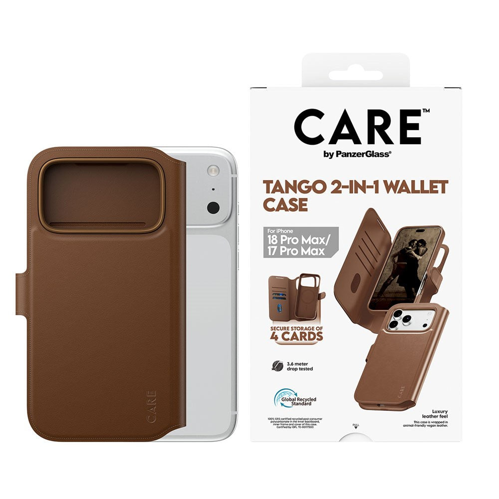 iPhone 18 Pro Max / 17 Pro Max CARE by PanzerGlass Feature Tango 2-in-1 Deksel med Lommebok - MagSafe Kompatibel - Brun