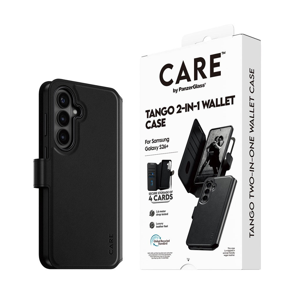 Samsung Galaxy S26+ (Plus) CARE by PanzerGlass Feature Tango 2-in-1 Deksel med Lommebok - Svart