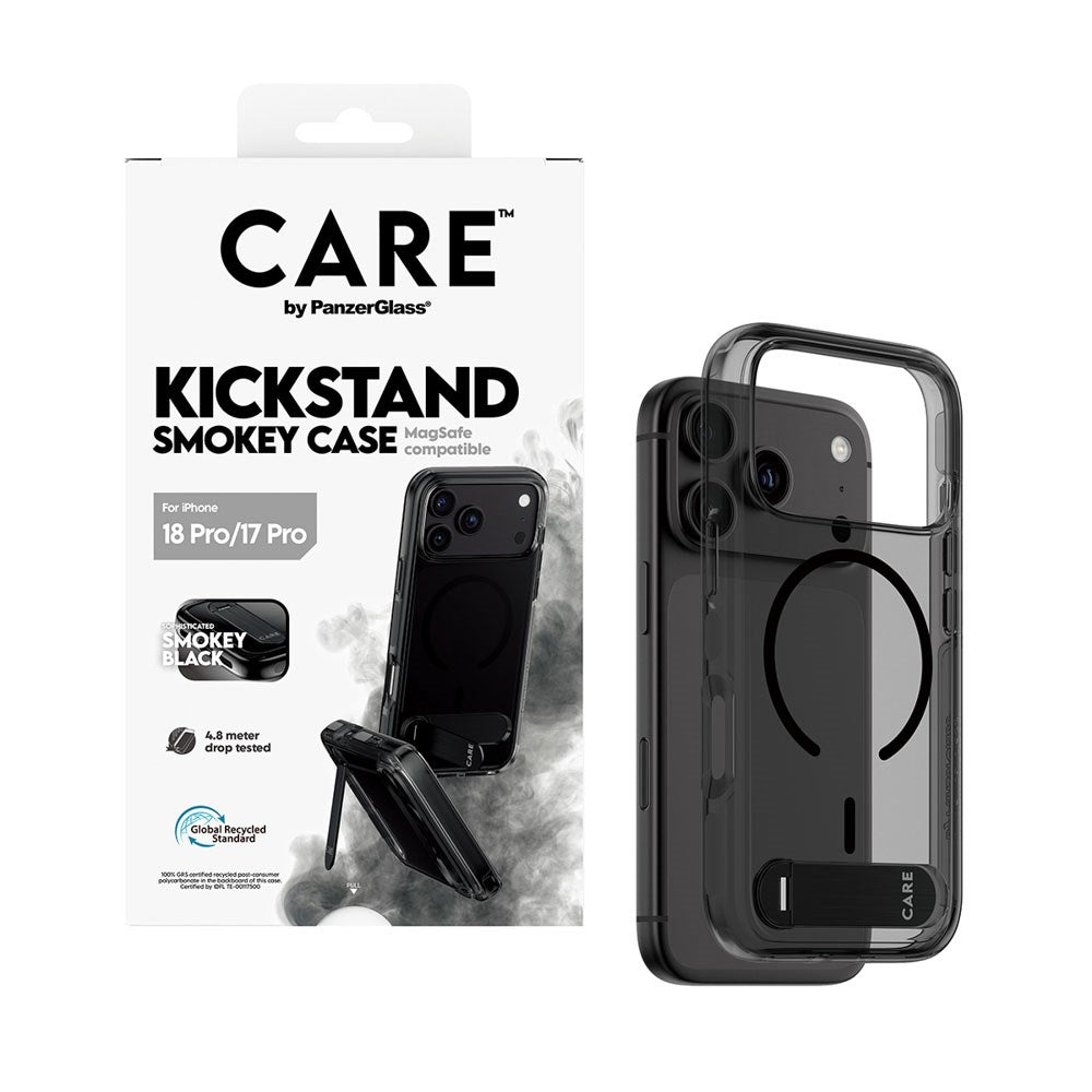 iPhone 18 Pro / 17 Pro CARE by PanzerGlass Feature Kickstand Deksel - MagSafe Kompatibel - Svart / Gjennomsiktig