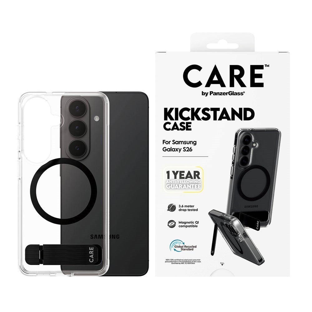 Samsung Galaxy S26 CARE by PanzerGlass Feature Kickstand Deksel - Qi Kompatibel - Transparent / Black