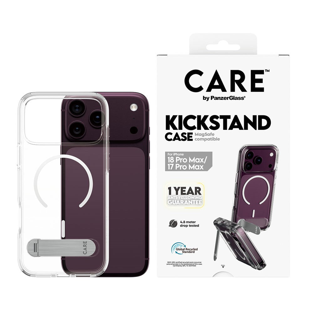 iPhone 18 Pro Max / 17 Pro Max CARE by PanzerGlass Feature Kickstand Deksel - MagSafe Kompatibel - Gjennomsiktig / Hvit