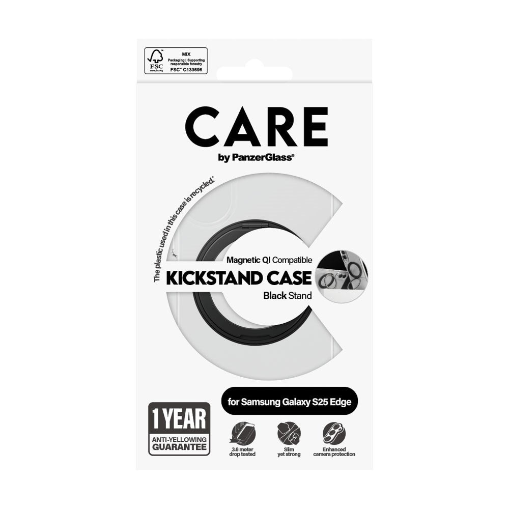 CARE by PanzerGlass Samsung Galaxy S25 Edge Feature Kickstand Deksel - MagSafe Kompatibel - Transparent / Black