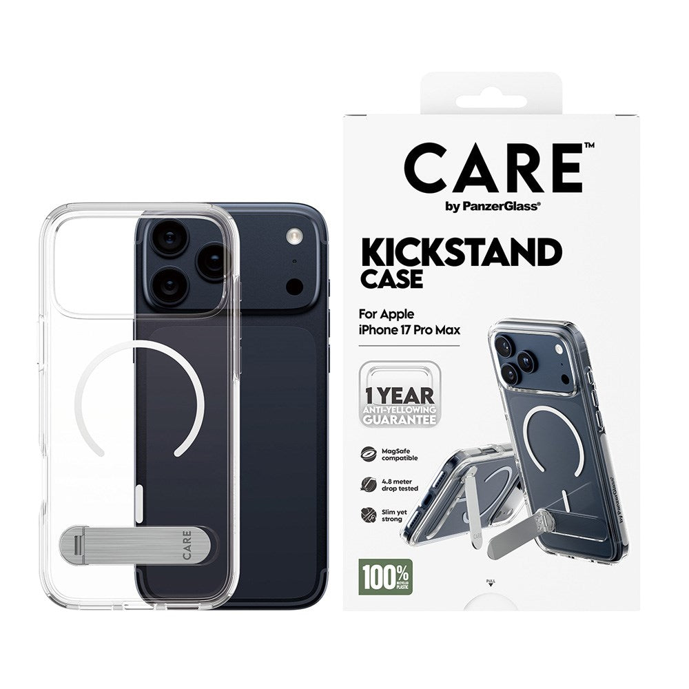 CARE by PanzerGlass iPhone 17 Pro Max Feature Kickstand Deksel - MagSafe Kompatibel - Transparent / Silver