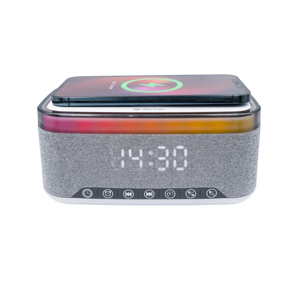 Denver CRQ-225 FM-Klokkeradio med Trådløs Lading & Bluetooth - Grå