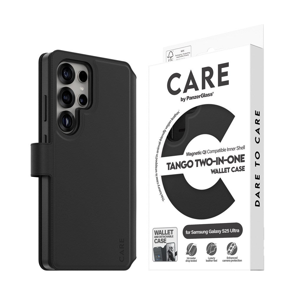 CARE by PanzerGlass Samsung Galaxy S25 Ultra Feature Tango 2-in-1 Deksel med Lommebok - Qi Kompatibel - Svart