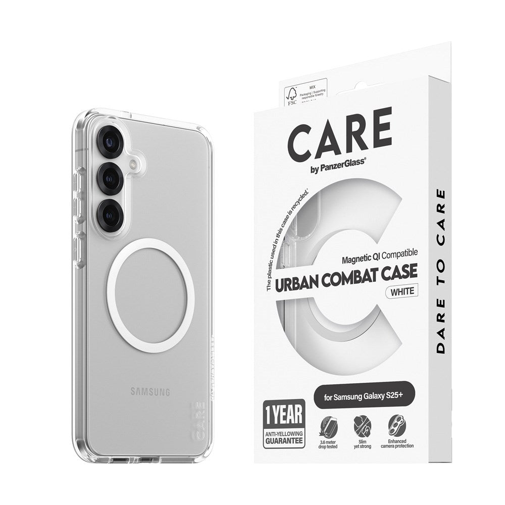 CARE by PanzerGlass Samsung Galaxy S25+ (Plus) FLAGSHIP Urban Combat Deksel - Qi Kompatibel - Gjennomsiktig / White