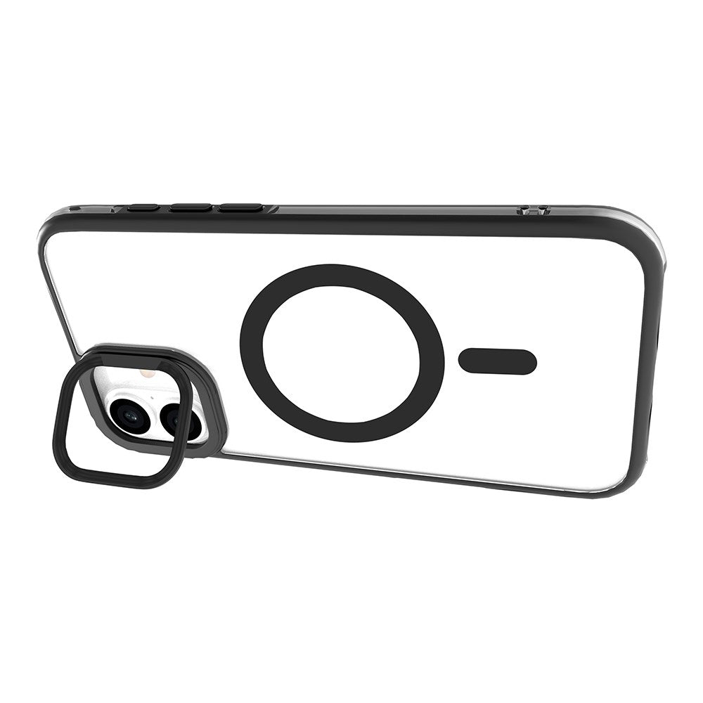 eSTUFF iPhone 16 Plus INFINITE HELSINKI Hybrid Plastdeksel med Stativ - MagSafe-Kompatibel - Svart / Gjennomsiktig