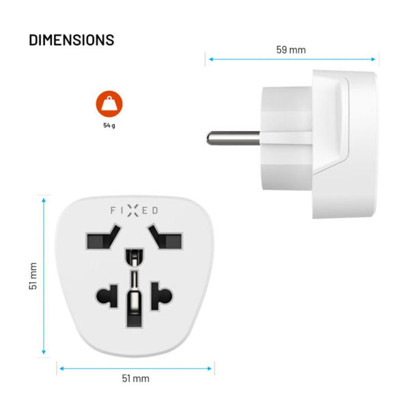 Fixed Reiseadapter for EU / UK / USA / AUS - Hvit