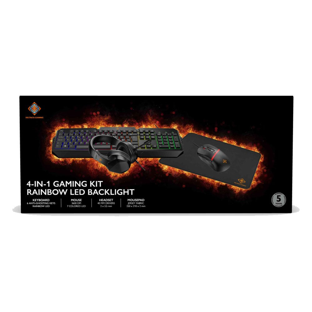 Deltaco 4-i-1 Gaming Sett m. Headset / Tastatur / Mus / Musematte - Svart