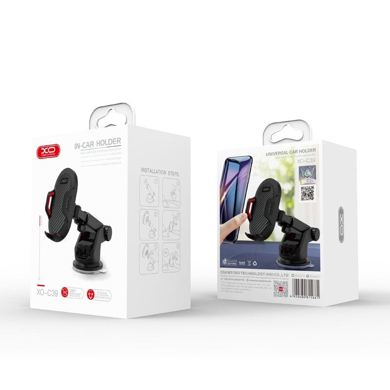 XO C39 Universell Biltelefonholder - Sugekopp for Dashbord - Svart