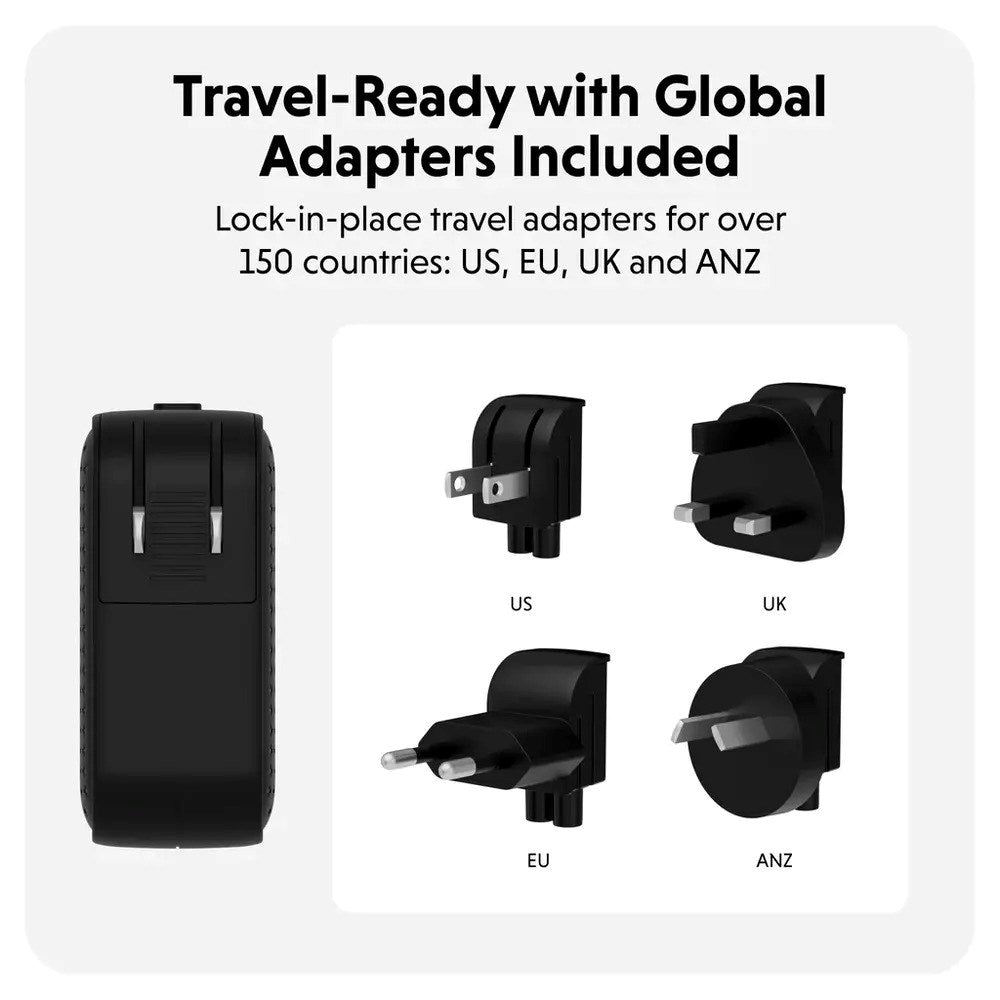 Targus HyperJuice 70W Reiselader m. 1x USB-A & 2x USB-C - inkl. 4x Adapterplugger - Svart