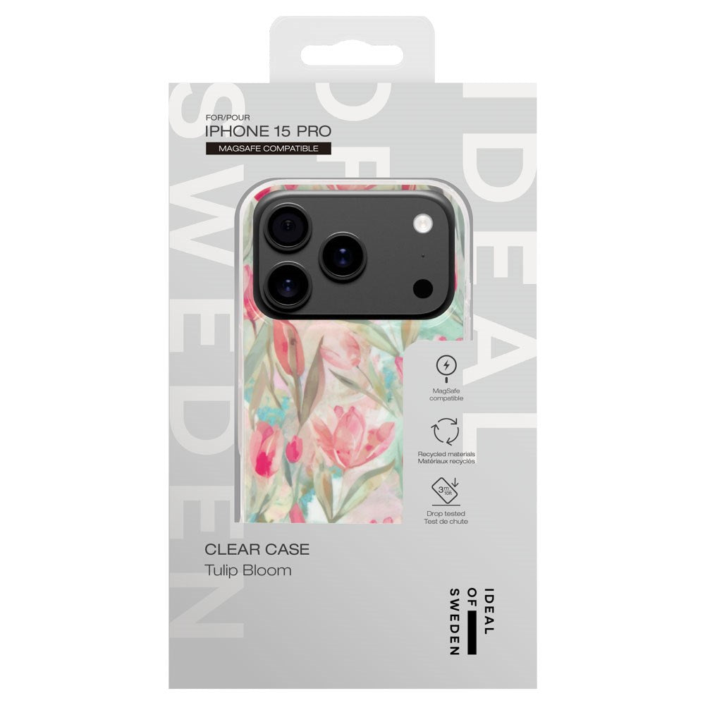 iPhone 15 Pro iDeal Of Sweden Clear Case - MagSafe Kompatibel - Tulip Bloom