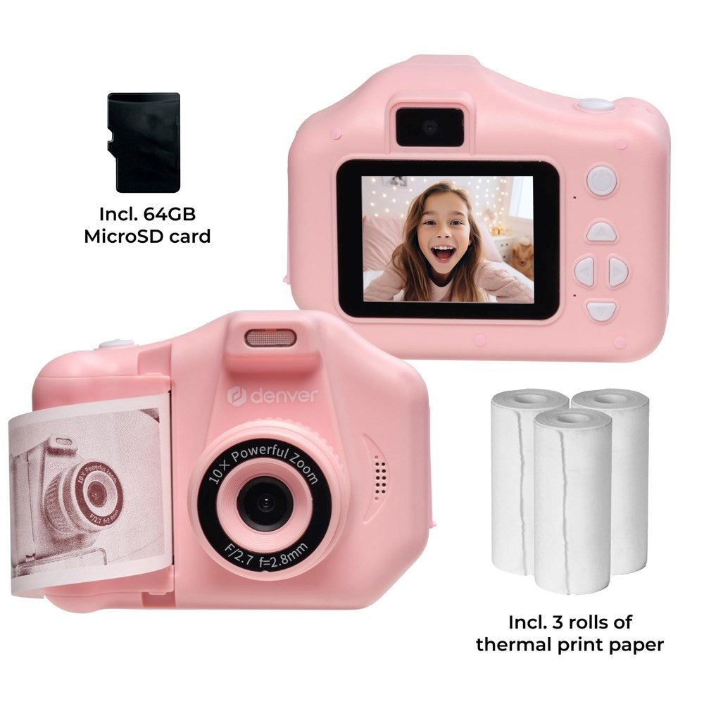 Denver KPC-1370 Digitalkamera for Barn med Termisk Skriver - inkl. MicroSD-kort & Skriverpapir - Rosa