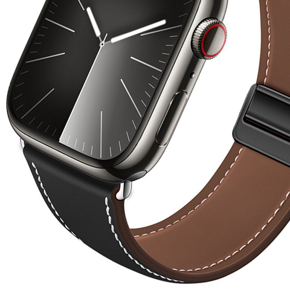 Apple Watch (42/44/45/46/49 mm) Lippa Magnetisk Klokkerem i Kunstskinn - Svart