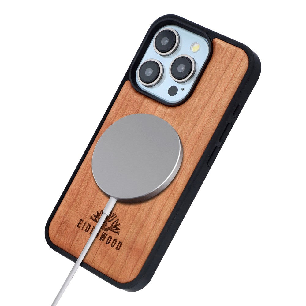 EIDERWOOD iPhone 15 Pro Magnetisk Tredeksel - MagSafe Kompatibel - Kirsebærtre