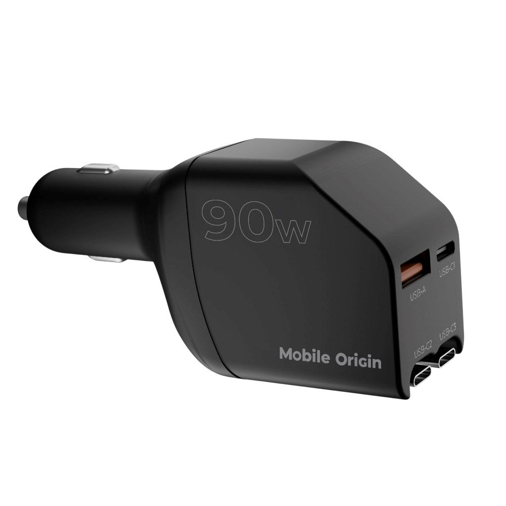 4-i-1 Billader 90W Mobile Origin med USB-C + USB-A og 2x Uttrekkbar USB-C-kabel – Svart