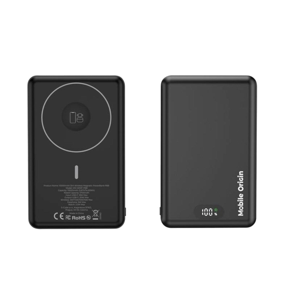 3-i-1 Powerbank 10000mAh Mobile Origin m. Trådløs lading – MagSafe-kompatibel – Svart