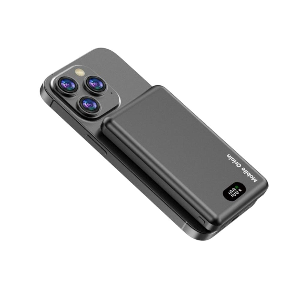 3-i-1 Powerbank 10000mAh Mobile Origin m. Trådløs lading – MagSafe-kompatibel – Svart