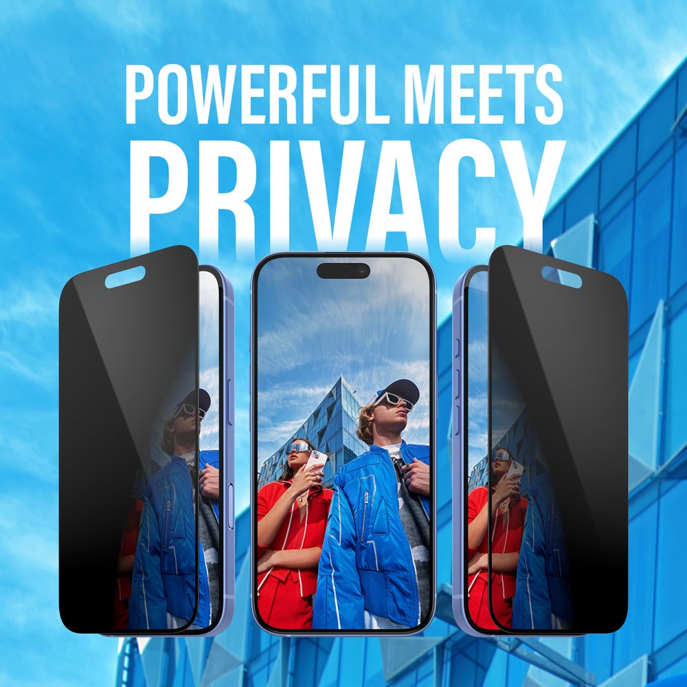 iPhone 15 / 16 PanzerGlass Ultra Wide Fit Skjermbeskyttelse m. EasyAligner - Privacy - Diamond Strength - Gjennomsiktig / Svart Kant