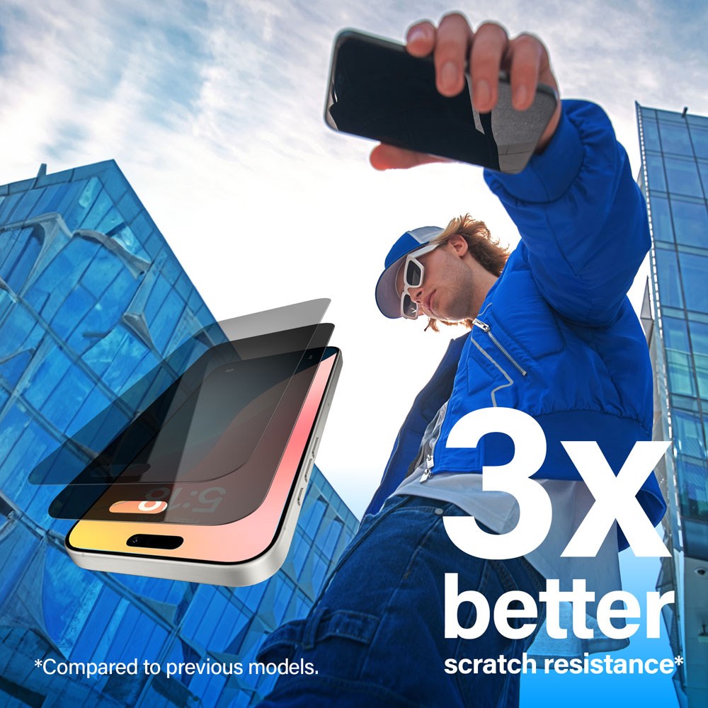 iPhone 15 Plus / 16 Plus PanzerGlass Ultra Wide Fit Skjermbeskyttelse m. EasyAligner - Privacy - Diamond Strength - Gjennomsiktig / Svart Kant