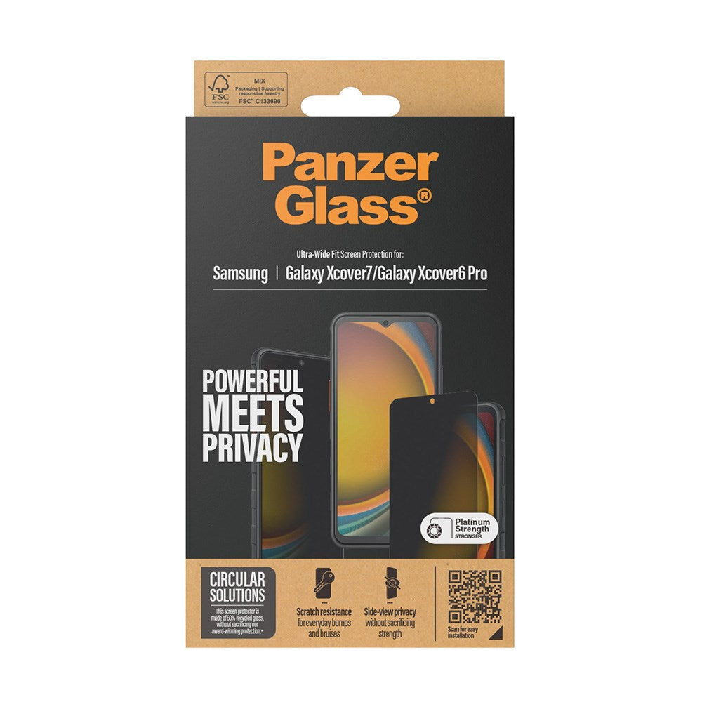 Samsung Galaxy Xcover 7 / 6 Pro PanzerGlass Ultra Wide Fit Re:fresh Skjermbeskyttelse m. EasyAligner - Privacy - Platinum Strength - Gjennomsiktig