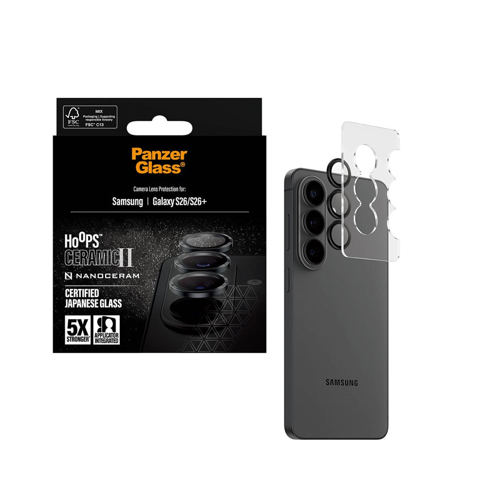 Samsung Galaxy S26 / S26+ (Plus) PanzerGlass Ceramic Hoops Kameralinsebeskyttelse med Monteringsramme - Svart