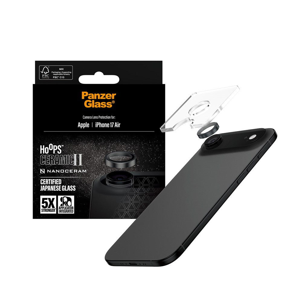 PanzerGlass iPhone Air Ceramic Hoops Kameralinsebeskyttelse med Monteringsramme - Svart