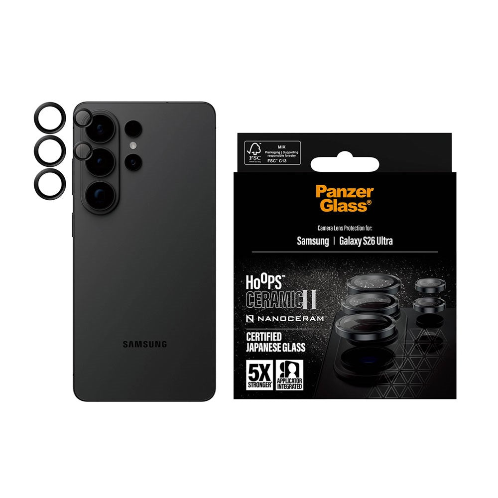 Samsung Galaxy S26 Ultra PanzerGlass Ceramic Hoops Kameralinsebeskyttelse med Monteringsramme - Svart