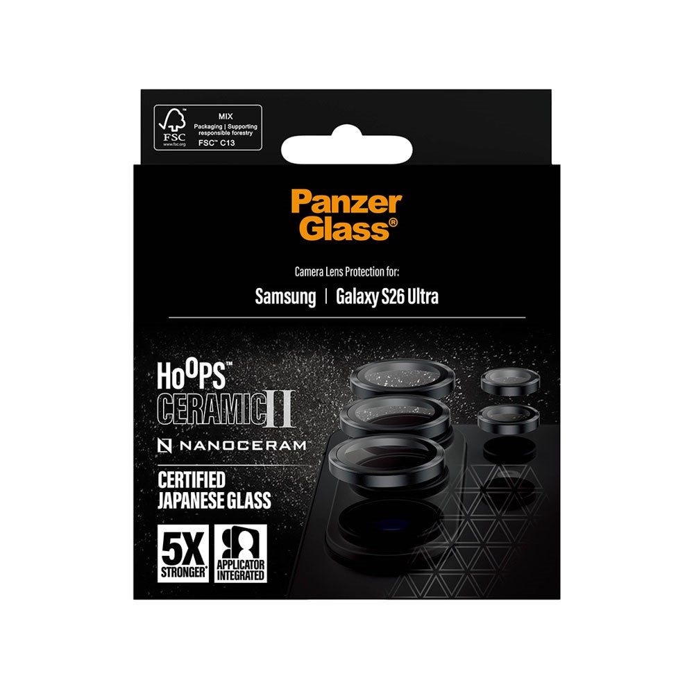 Samsung Galaxy S26 Ultra PanzerGlass Ceramic Hoops Kameralinsebeskyttelse med Monteringsramme - Svart