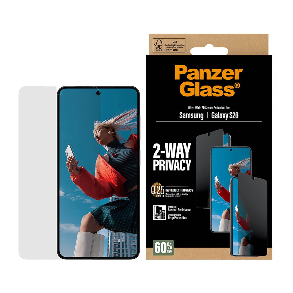 Samsung Galaxy S26 PanzerGlass 2-Way Privacy Skjermbeskyttelse med EasyAligner - Gjennomsiktig