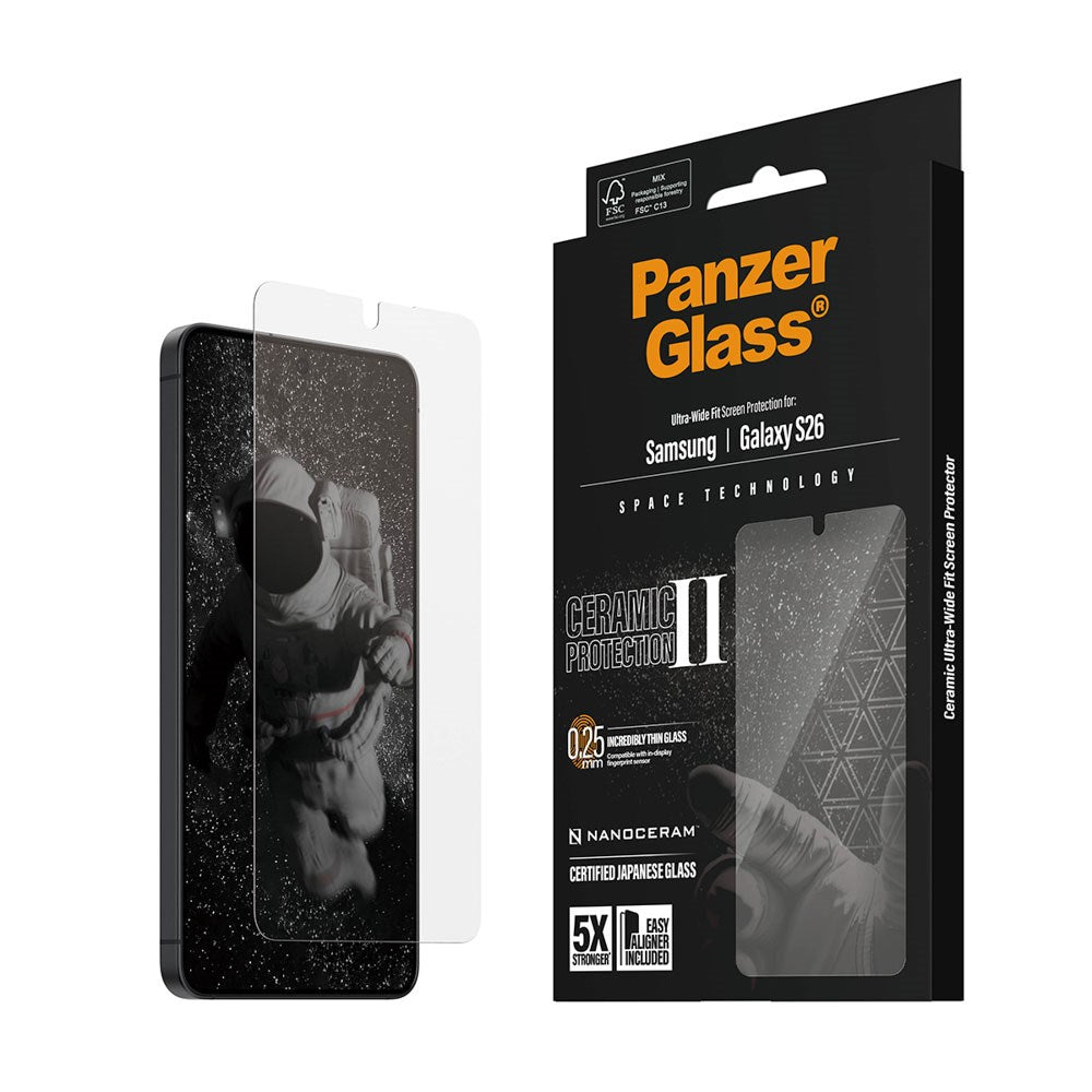 Samsung Galaxy S26 PanzerGlass Ceramic Skjermbeskyttelse med EasyAligner - Ultra Wide Fit - Gjennomsiktig