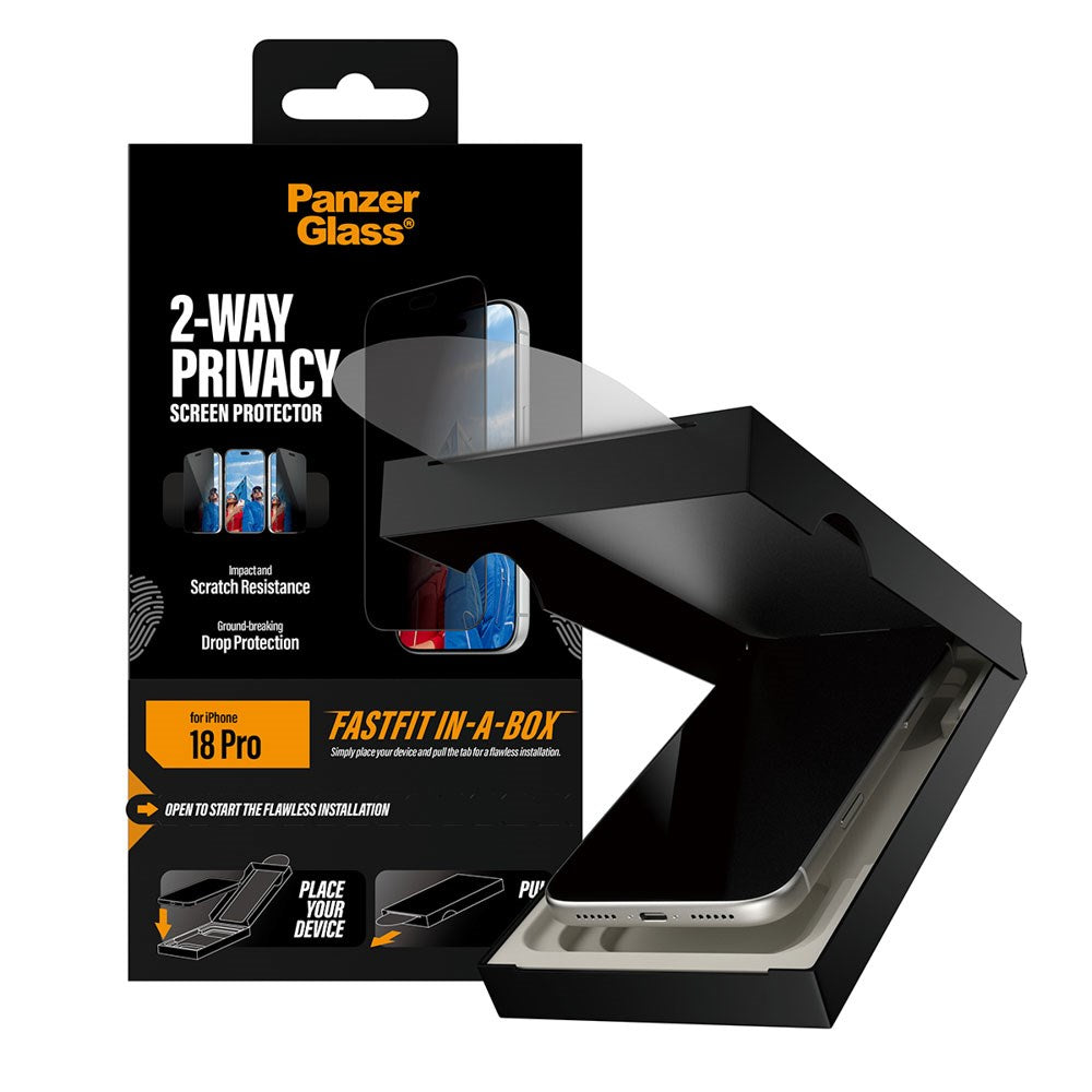 iPhone 18 Pro PanzerGlass Ultra Wide Fit Skjermbeskyttelsesglass m. FastFit In-A-Box - Privacy - Gjennomsiktig