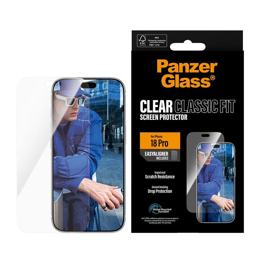 iPhone 18 Pro PanzerGlass Skjermbeskytter Classic Fit med EasyAligner – Gjennomsiktig