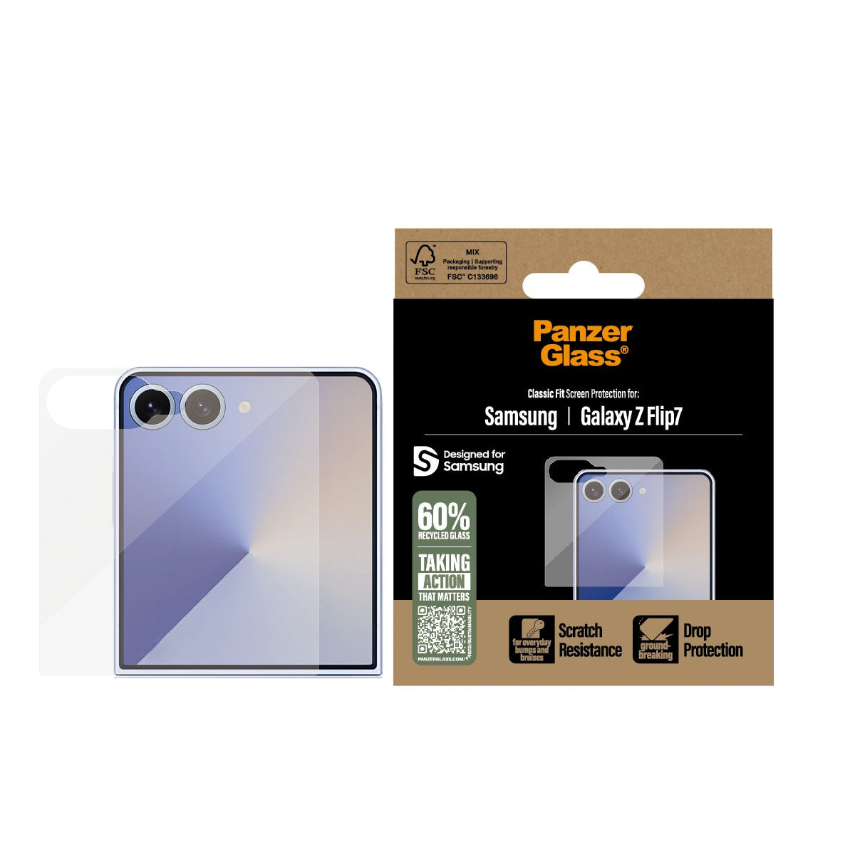 PanzerGlass Samsung Galaxy Z Flip7 Ultra-Wide Fit Skjermbeskyttelsesglass - Gjennomsiktig