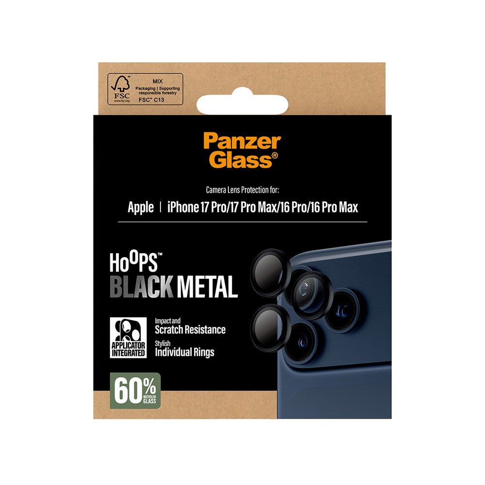 PanzerGlass iPhone 17 Pro / 17 Pro Max / 16 Pro / 16 Pro Max Hoops Kameralinsebeskyttelse med Installasjonsramme - Svart