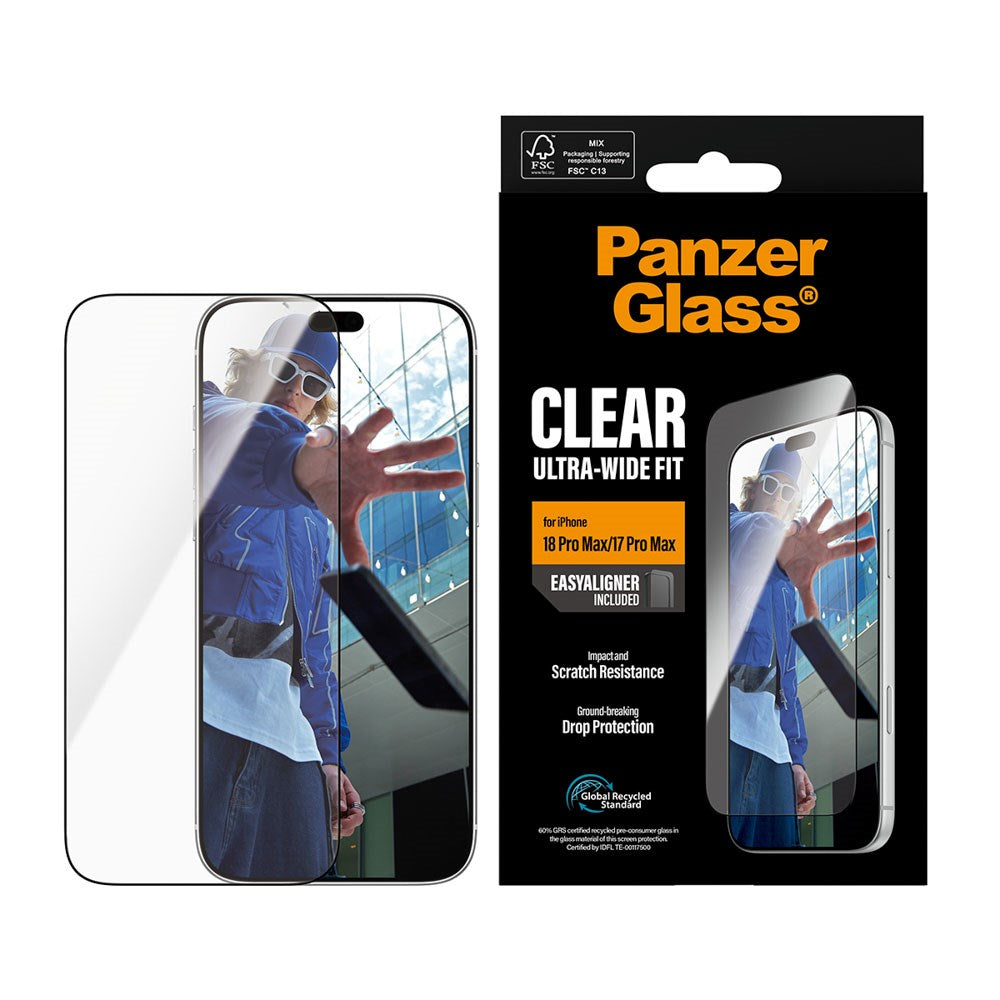 iPhone 18 Pro Max / 17 Pro Max PanzerGlass Skjermbeskyttelsesglass - Ultra Wide Fit med EasyAligner - Gjennomsiktig