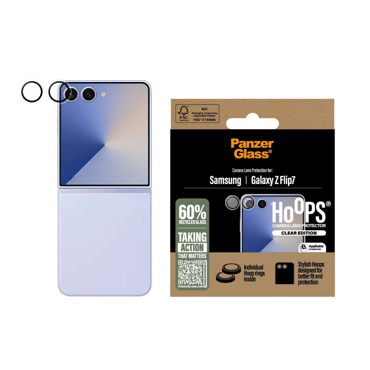 Samsung Galaxy Z Flip7 PanzerGlass Hoops Kameralinsebeskytter - Gjennomsiktig