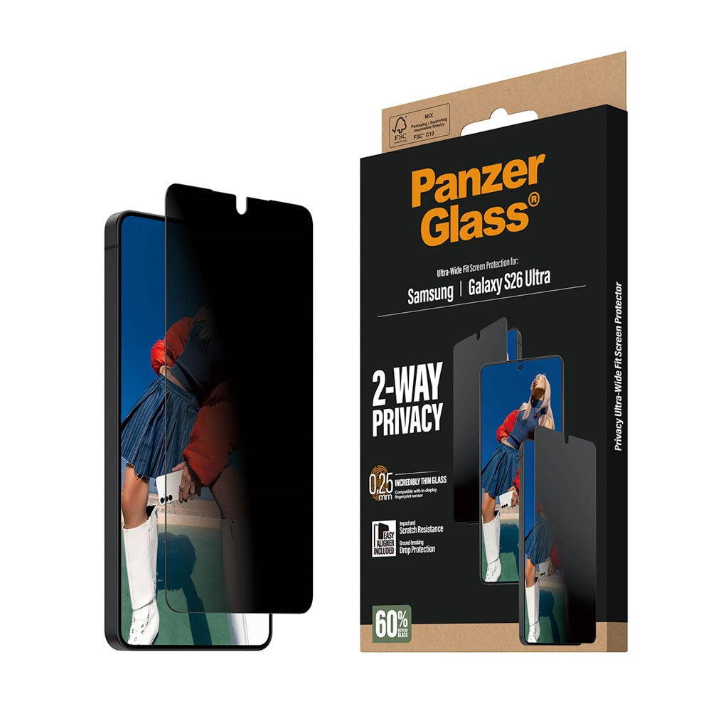 Samsung Galaxy S26 Ultra PanzerGlass 2-Way Privacy Skjermbeskyttelse med EasyAligner - Gjennomsiktig