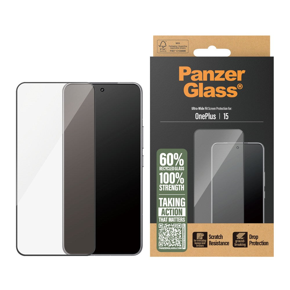 PanzerGlass OnePlus 15 Skjermbeskyttelsesglass - Ultra Wide Fit - Gjennomsiktig