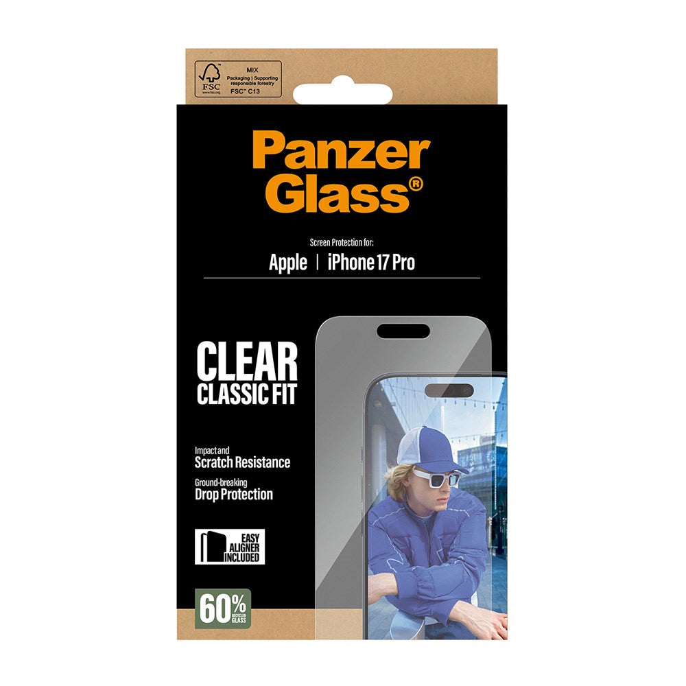 PanzerGlass iPhone 17 Pro Skjermbeskytterglass med EasyAligner - Classic Fit - Gjennomsiktig