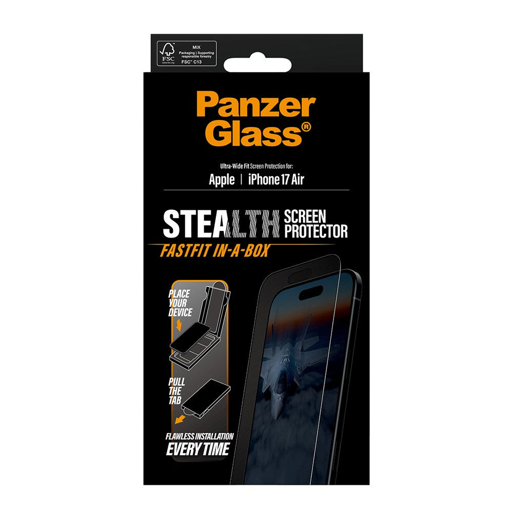 PanzerGlass iPhone Air Stealth Skjermbeskyttelse - Ultra-Wide Fit - Gjennomsiktig / Svart Kant