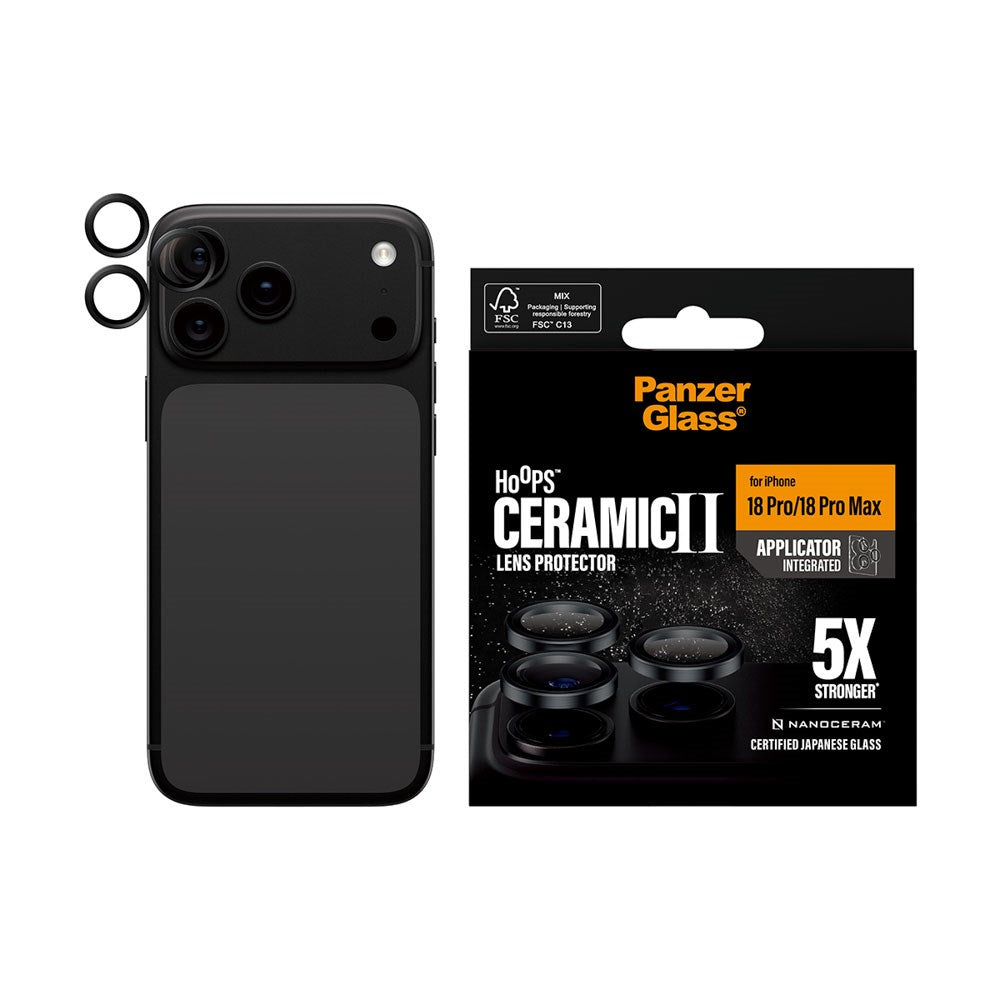 iPhone 18 Pro / Pro Max PanzerGlass Ceramic Hoops Kameralinsebeskyttelse med Monteringsramme - Svart