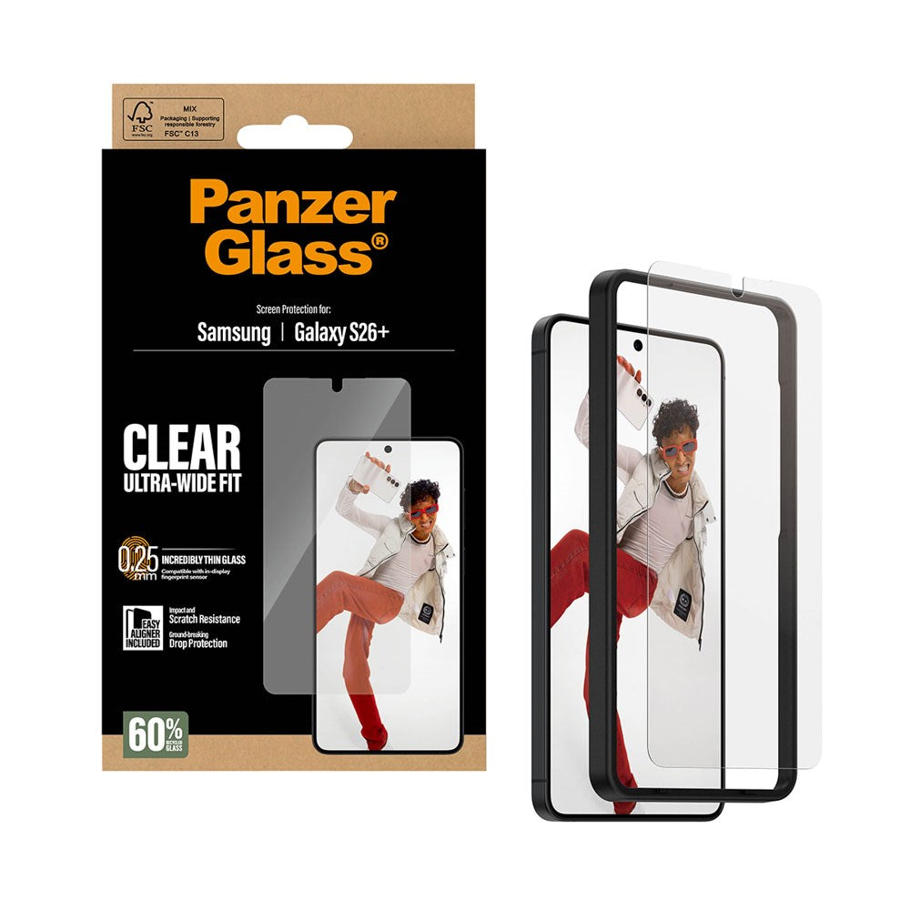 Samsung Galaxy S26+ (Plus) PanzerGlass Skjermbeskyttelsesglass m. EasyAligner - Ultra Wide Fit - Gjennomsiktig