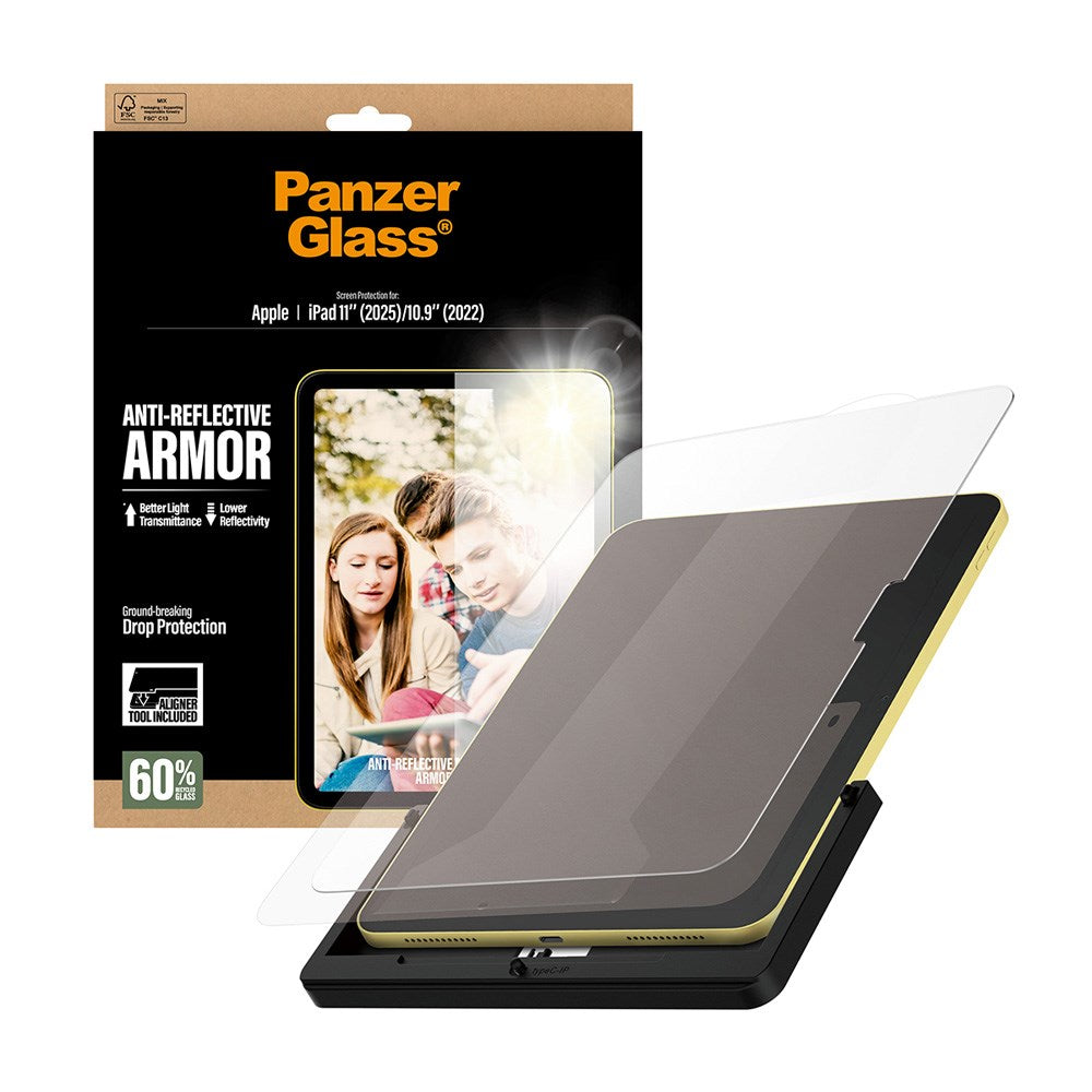 PanzerGlass iPad 11" (2025) / 10.9" (2024 / 2022) Ultra-Wide Fit Anti-Reflective Armor Skjermbeskyttelsesglass m. Installasjonsramme - Gjennomsiktig